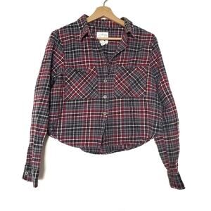 LA Hearts | Plaid Cropped Button Up Flannel Shirt 100% Cotton